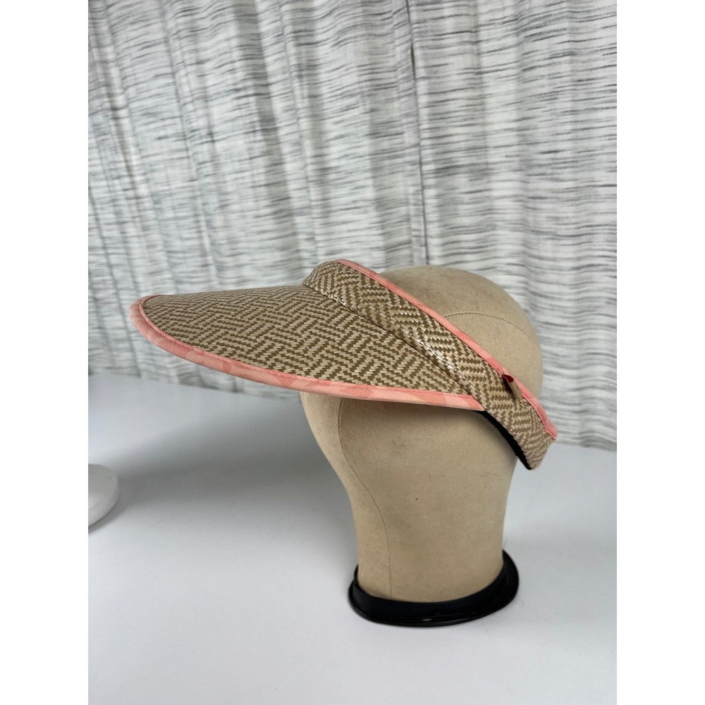 Spartina 449 Womens Straw Sun Visor Tan Coral Pink Floral Woven Chevron Hat